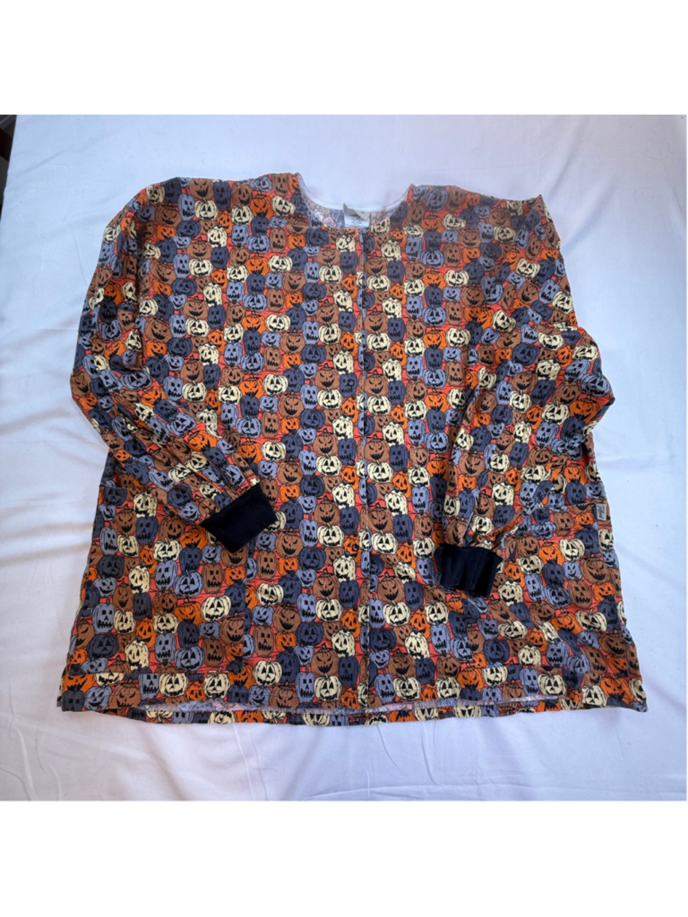 Tafford Halloween Pumpkin Scrub Jacket 3X Jack O Lantern Snap Front Nurse Medica